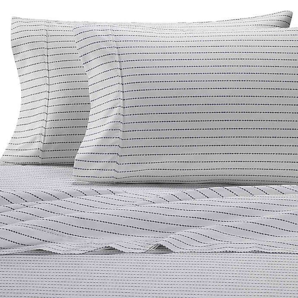 new IKAT NAVY BLUE STRIPE Heartland 400 TC 100% Cotton Sateen KING Pillowcases